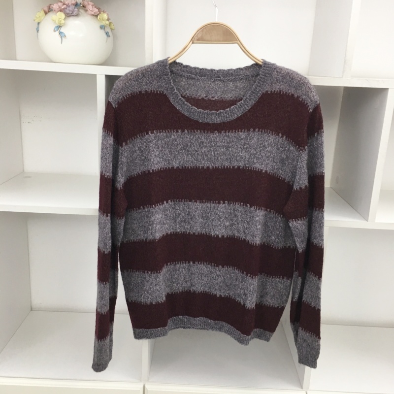 套头条纹天丝羊毛毛衣毛针织衫