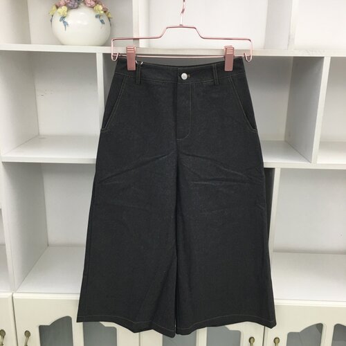 通勤高腰黑色牛仔阔腿裤宽松休闲