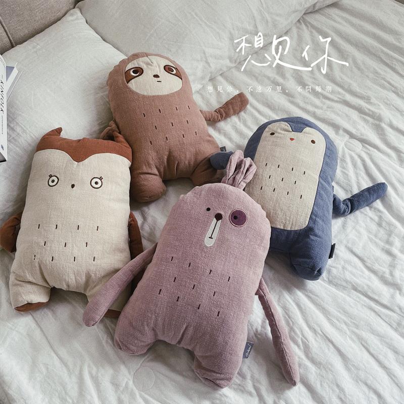 新疆包邮简约ins风苎麻卡通动物抱枕家居卧室沙发儿童房装饰靠枕