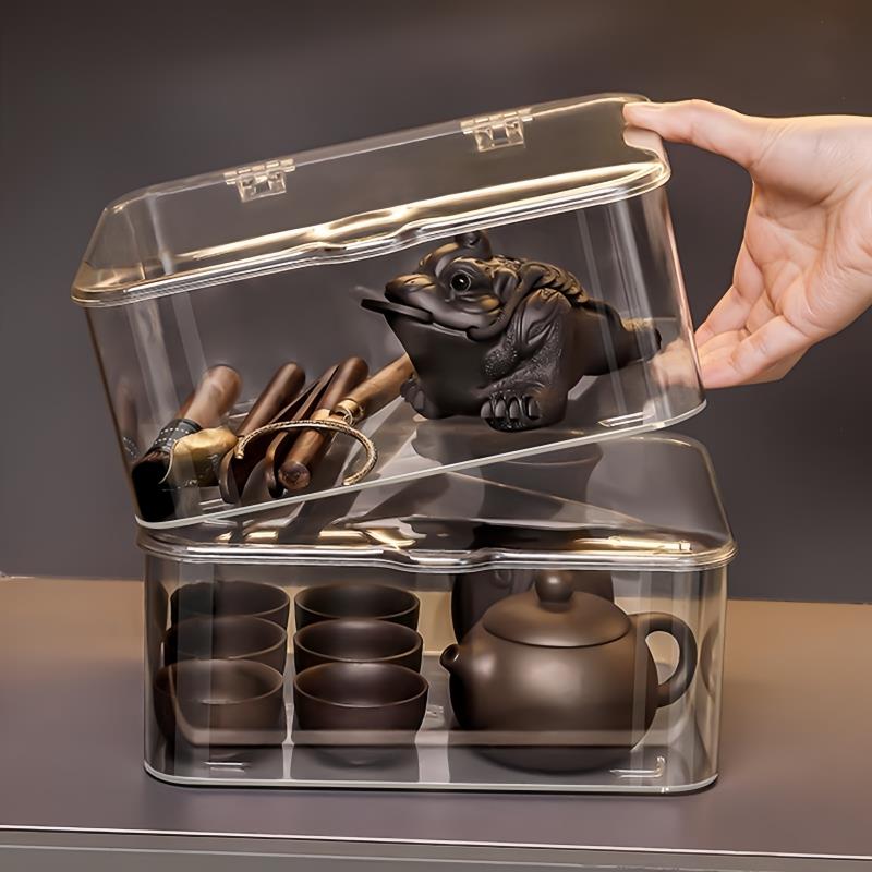 新疆包邮茶具收纳盒带盖子防尘透明茶几桌面茶叶茶杯整理存放功夫