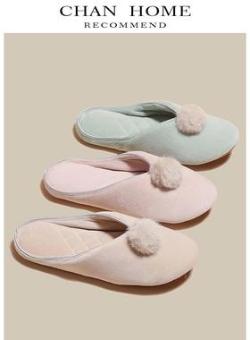 新疆包邮春季包头日式鹿皮绒拖鞋女室内家居软底静音无声防滑春秋