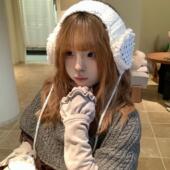 韩系甜美爱心波点加绒耳罩女冬季 新疆 包邮 外出防寒耳套户外护耳保