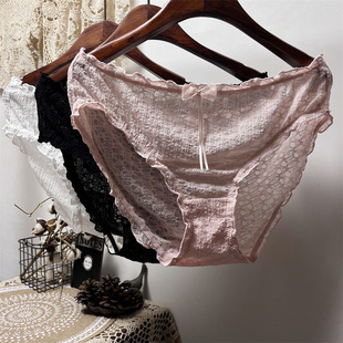 三条包邮大码纯欲风性感蕾丝三角内裤胖m中腰蝴蝶结裤头140-220斤