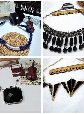 银色混合材质全新现货水钻项链