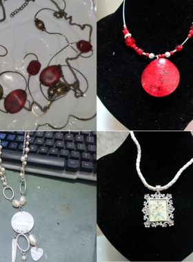 红色花朵水钻贝壳漂亮大气项链