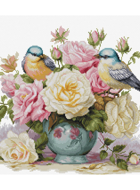 Luca-S B7038玫瑰小鸟花瓶十字绣 saga格式XSD重绘源文件电子图纸