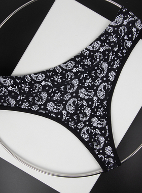 女复古花卉印花低腰丁字裤纯棉舒适性感小碎花T裤