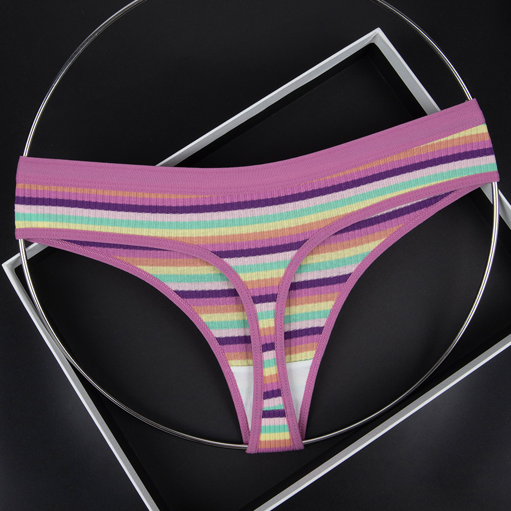 新款螺纹棉女士彩色条纹低腰透气裆部纯棉学生少女青年内裤丁字裤,女士内衣/男士内衣/家居服,女丁字裤,淘宝优惠券,粉丝福利购,淘宝优惠卷
