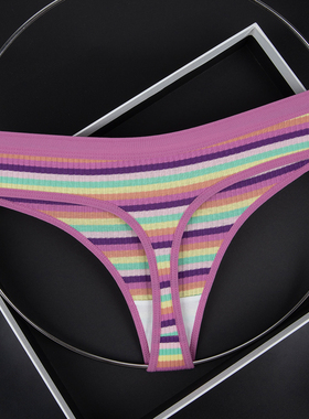 新款螺纹棉女士彩色条纹低腰透气裆部纯棉学生少女青年内裤丁字裤