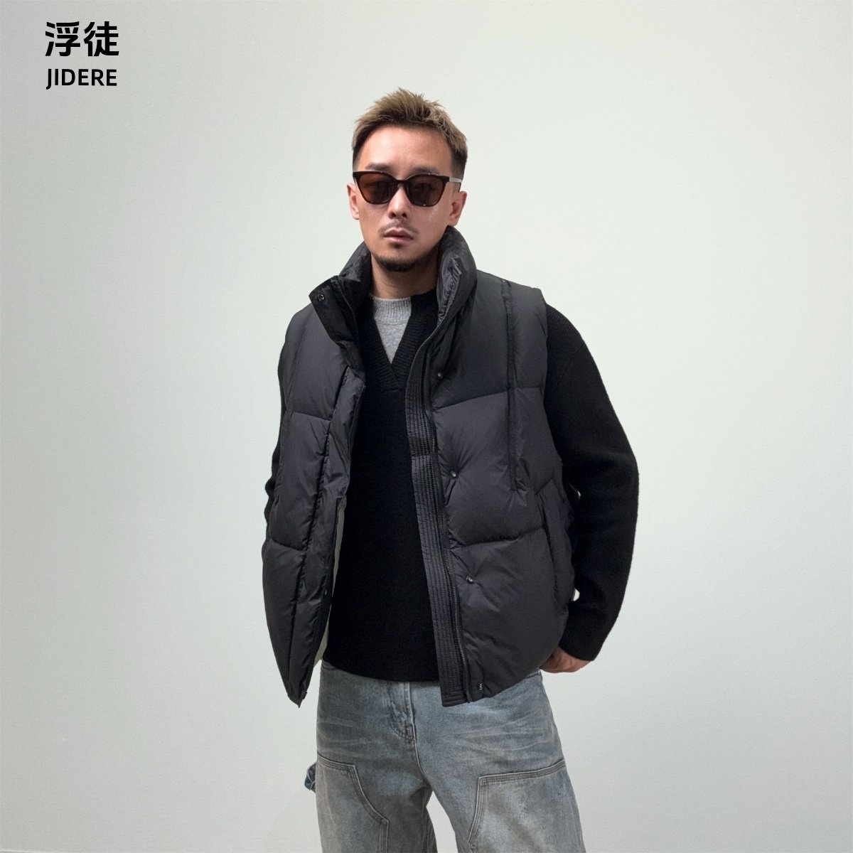 JIDERE简约设计感立领羽绒马甲男士宽松加厚轻便保暖背心坎肩外套,男装,羽绒马甲,淘宝优惠券,粉丝福利购,淘宝优惠卷