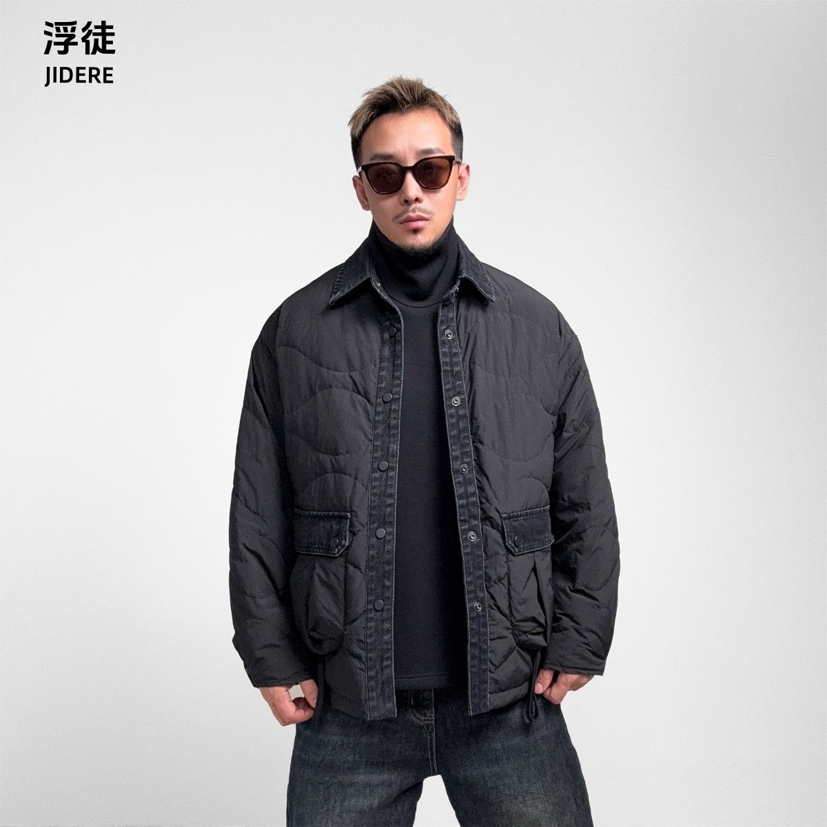 JIDERE复古牛仔拼接工装翻领羽绒服男冬季90白鸭绒轻薄衬衫式外套,男装,羽绒服,淘宝优惠券,粉丝福利购,淘宝优惠卷