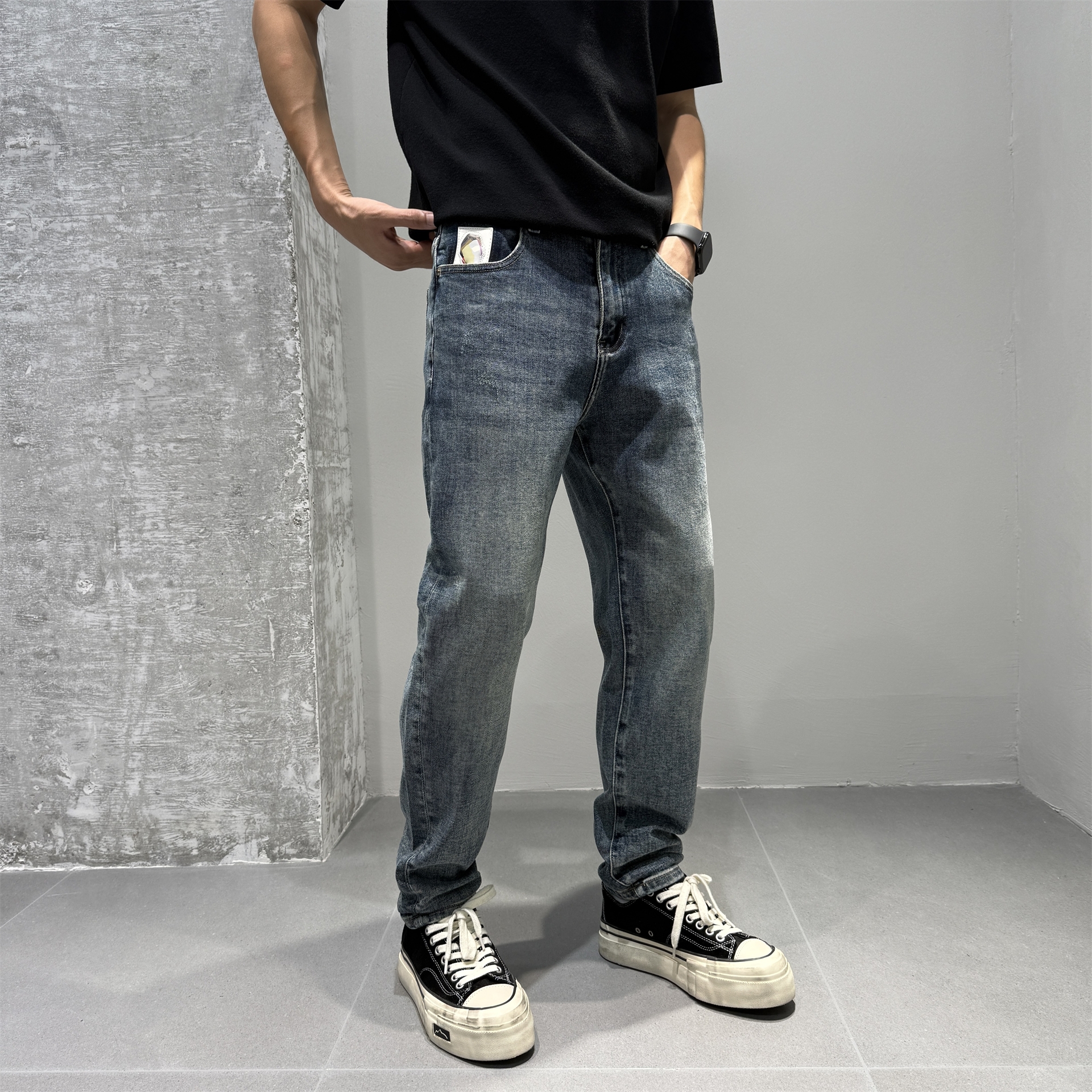 JIDERE原创复古水洗棉弹牛仔裤