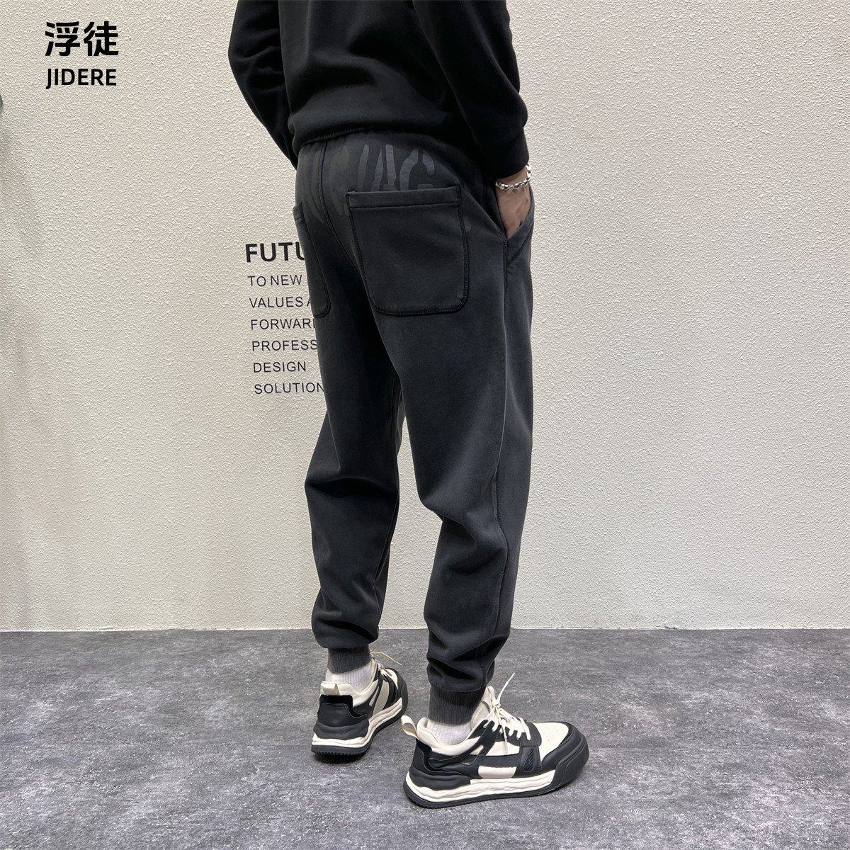 浮徒原创潮流束脚休闲运动卫裤男秋季新品微宽松小脚复古水洗长裤