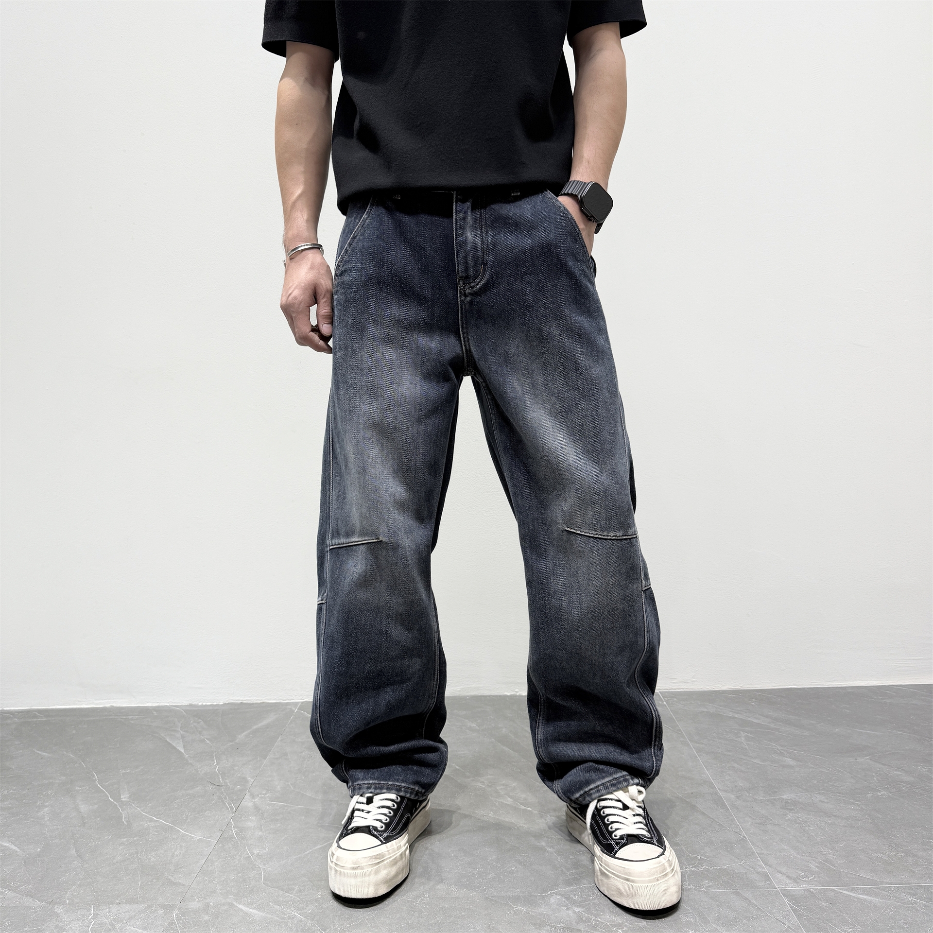 JIDERE美式复古水洗牛仔裤