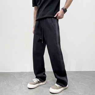 加绒加厚宽松抽绳松弛感运动卫裤 子男冬季 复古水洗直筒休闲裤 美式