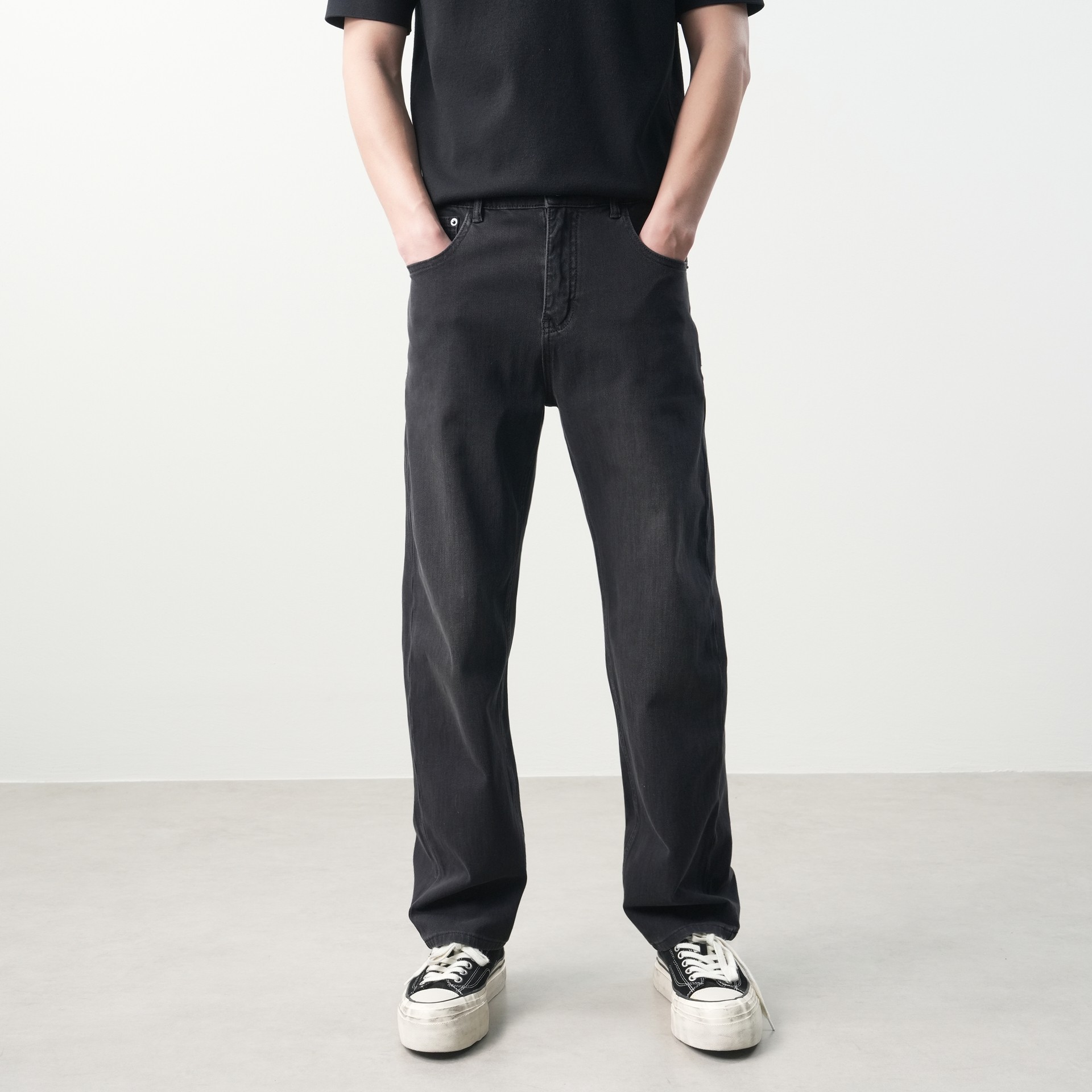 四面弹力中直筒牛仔裤男微宽合体Cleanfit极简复古水洗黑百搭长裤,男装,牛仔裤,淘宝优惠券,粉丝福利购,淘宝优惠卷