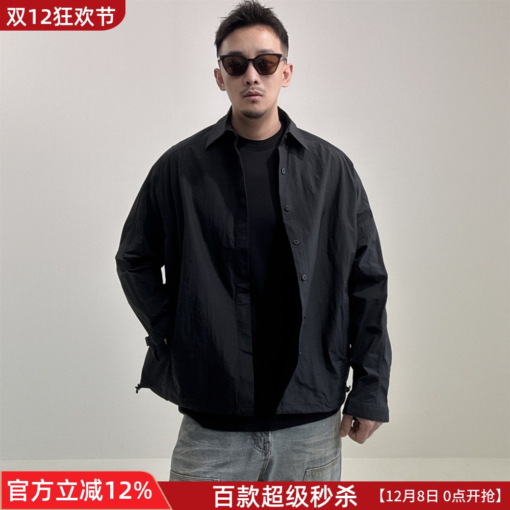 日系复古纯色工装长袖衬衫