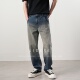 复古做旧水洗渐变色直筒牛仔裤 男四季 款 浮徒美式 休闲宽松痞帅长裤