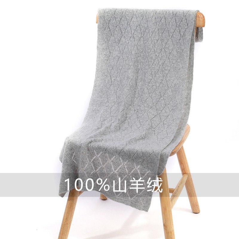 高级感100%纯山羊绒披肩围巾两用女菱形秋冬季套头镂空围脖简约