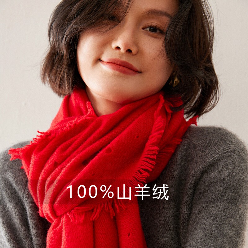 新款100%纯山羊绒围巾女