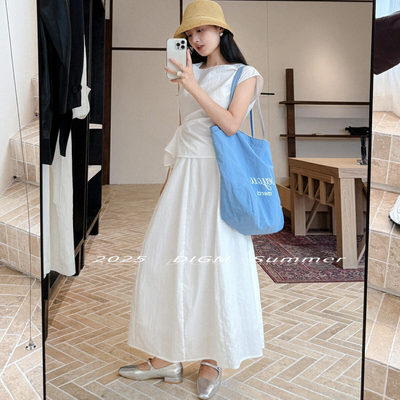 圆领小衫+高腰显瘦半身裙套装