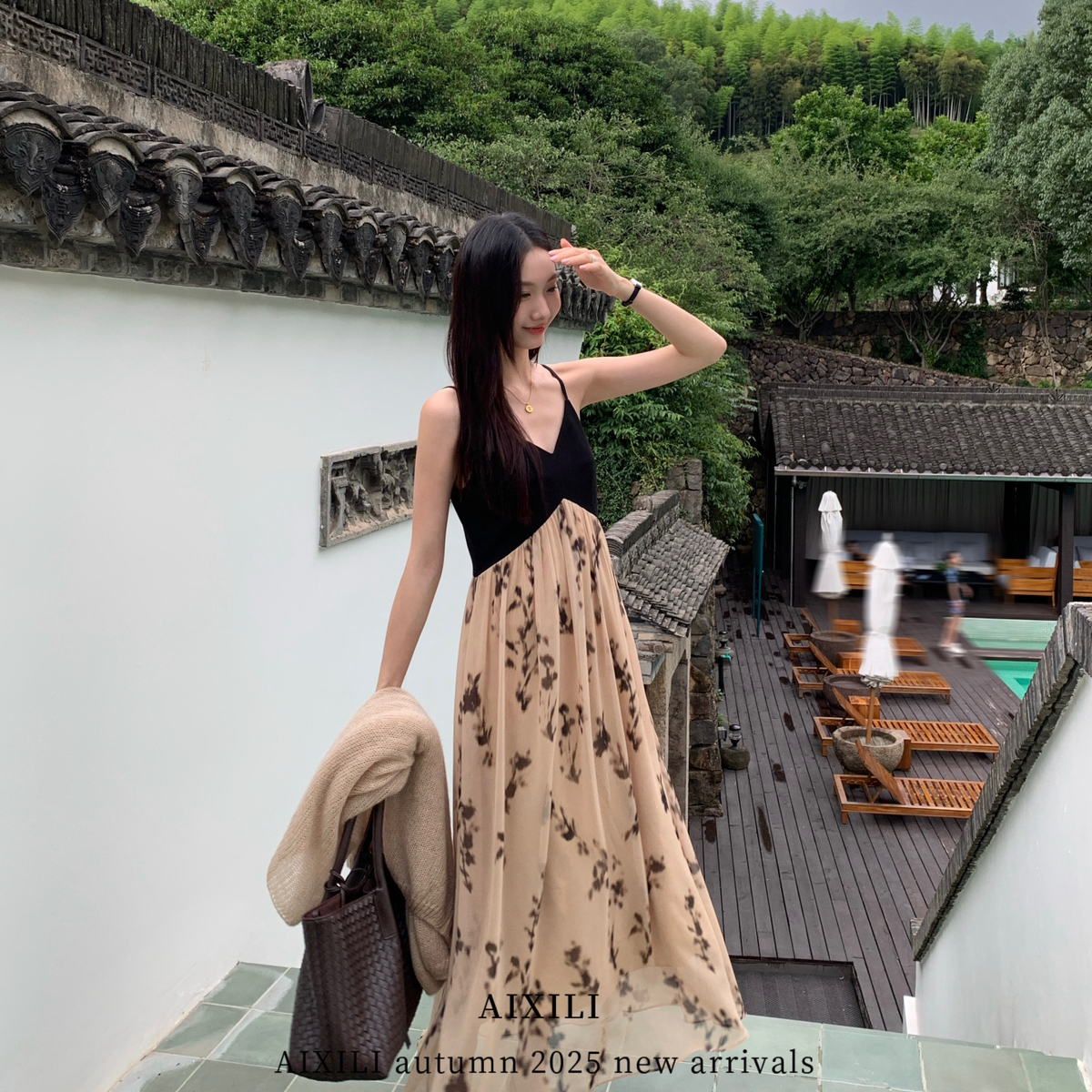 设计秋季吊带中国复古连衣裙