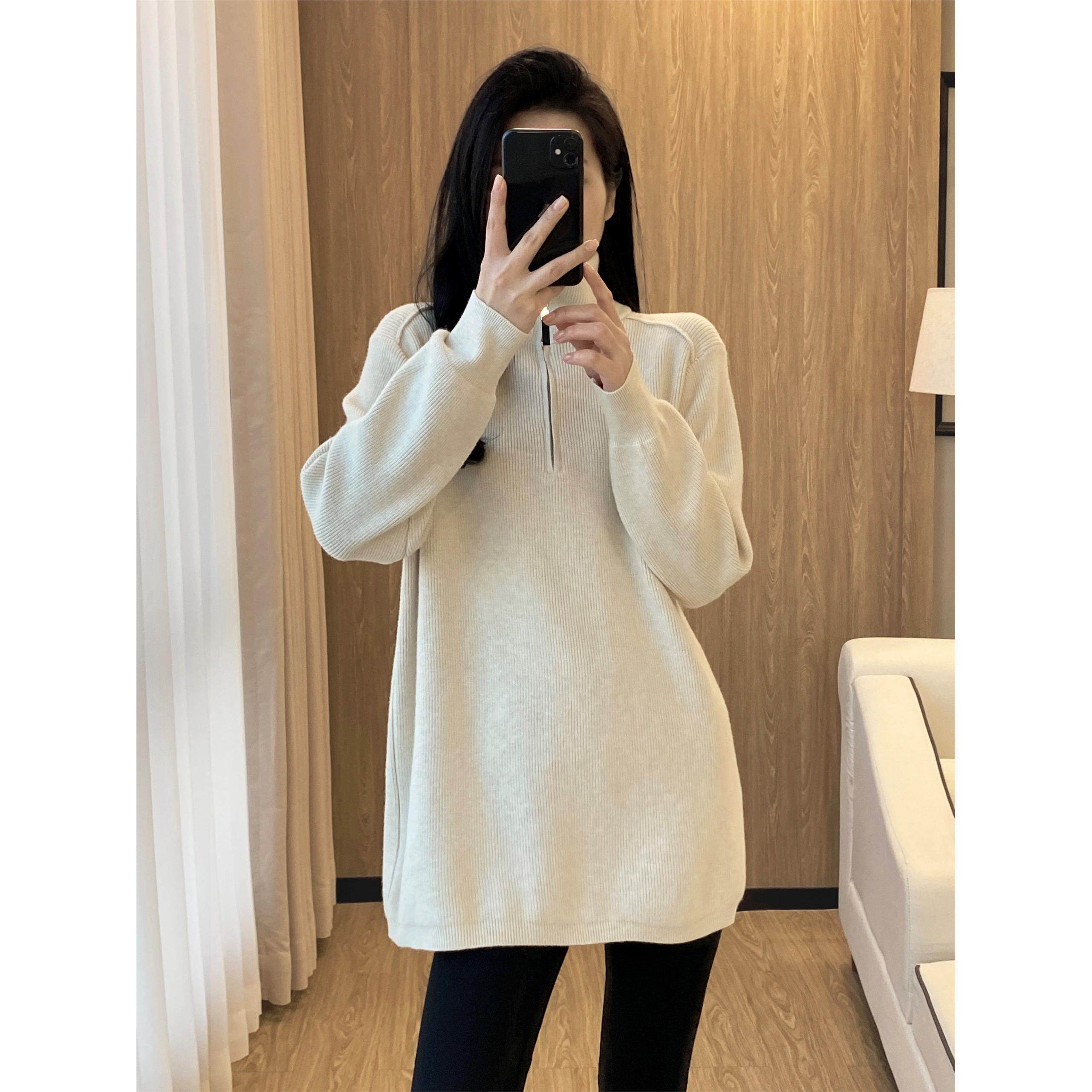 秋冬针织卫衣外套女大码宽松遮胯休闲搭配鲨鱼裤中长款毛衣打底衫