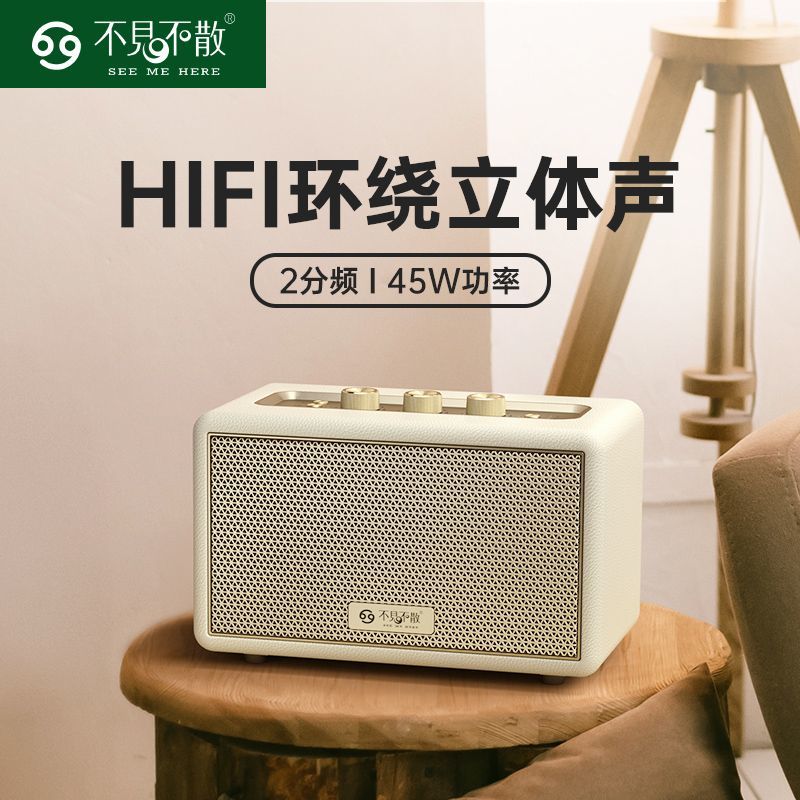 不见不散W100无线蓝牙音箱复古便携式HIFI高音质重低音桌面音响