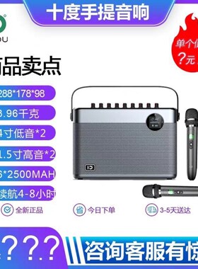 十度T10家用手提唱歌音响无线蓝牙K歌HIFI音箱低音炮带双话筒