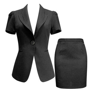领单排一粒扣酒店工作服职业装 两件套黑色西装 显瘦西装 女修身 套装