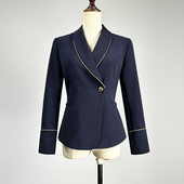 品牌藏青色长袖 显瘦青果领金丝拼接职场外套 修身 西装 女2025职业装