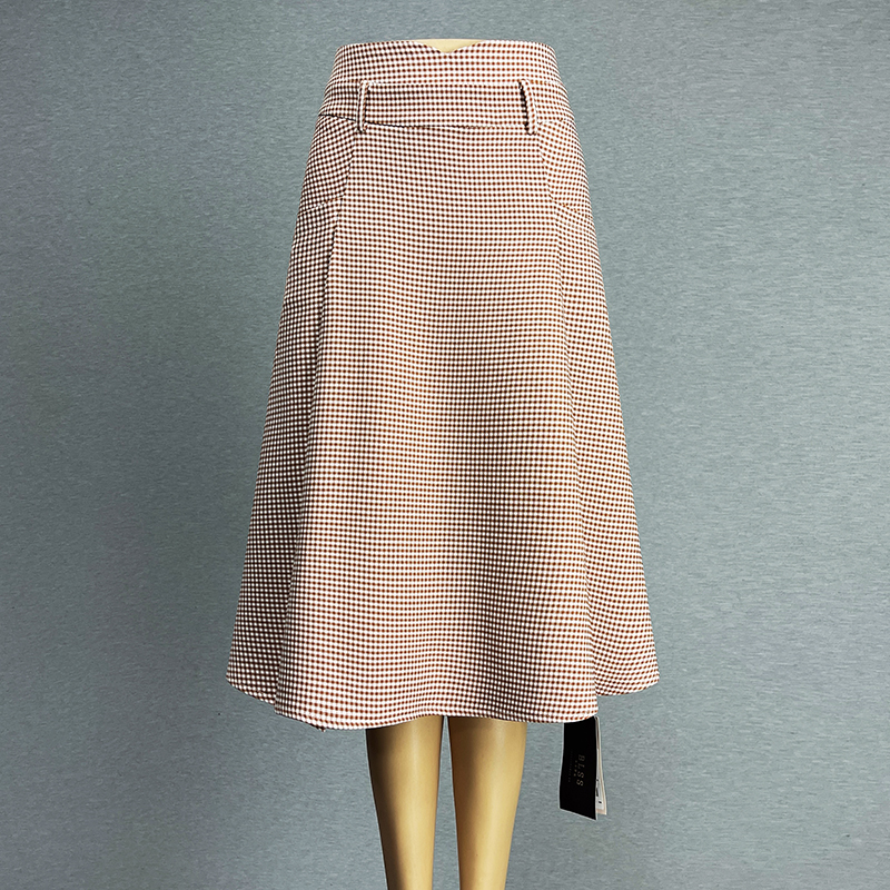 中长款红白格子半身裙过膝A字裙