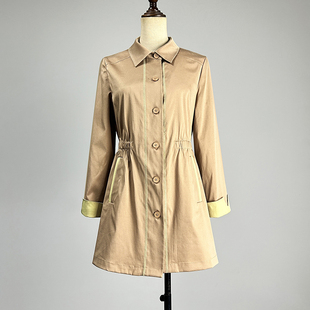品牌卡其色九分袖 风衣女2026防风防水单排扣POLO领松紧收腰外套