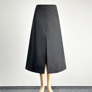 品牌中长款 甜美性感侧开衩a字裙 黑色半身裙A字裙女2026高腰修身