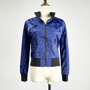 品牌蓝色立领长袖 显瘦罗纹下摆拉链上衣 短外套夹克女2026春秋修身