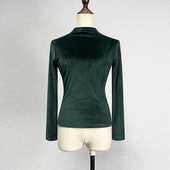 显瘦性感秋冬内搭打底衫 金丝绒酒红色长袖 T恤弹力修身 紫色立领t恤