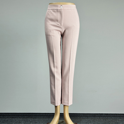 职业装粉红色千鸟格子中腰西装裤