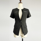 品牌黑色短袖 显瘦单排一粒扣V领制服西服 修身 西装 女2025职业装