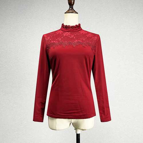 蕾丝性感保暖加绒打底衫
