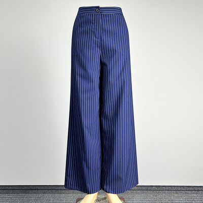 职业装藏青色条纹阔腿裤西裤长裤