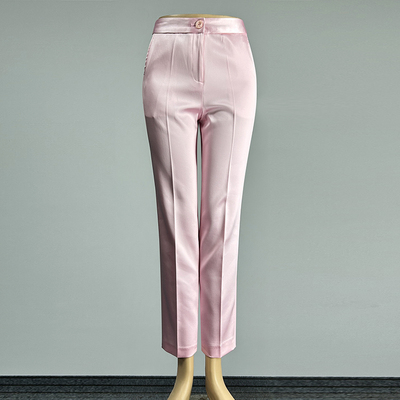 职业装粉红色西装裤直筒裤九分裤