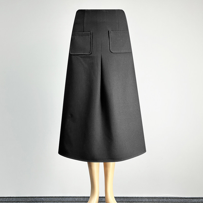 中长款黑色半身裙口袋A字裙女2026欧美风高腰修身显瘦过膝大摆裙
