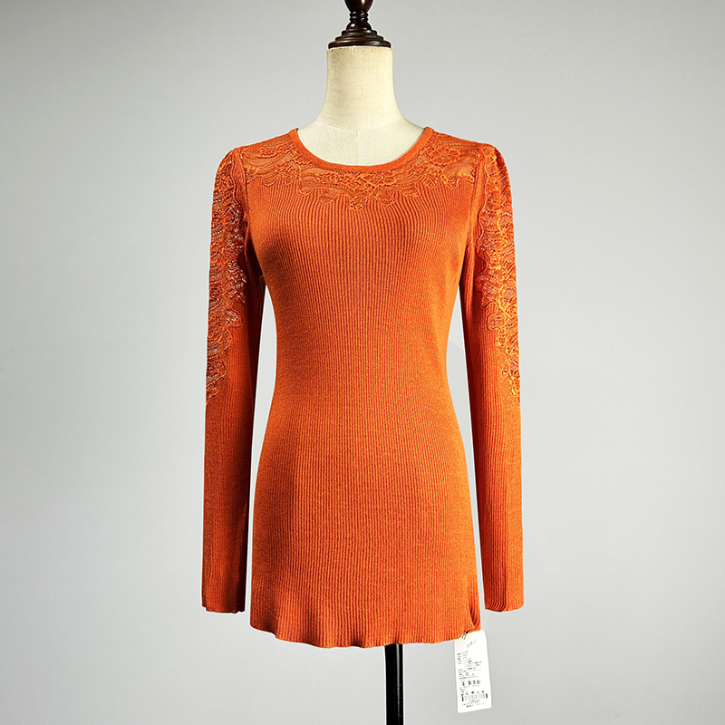 桔红色针织衫羊毛衫镂空打底衫