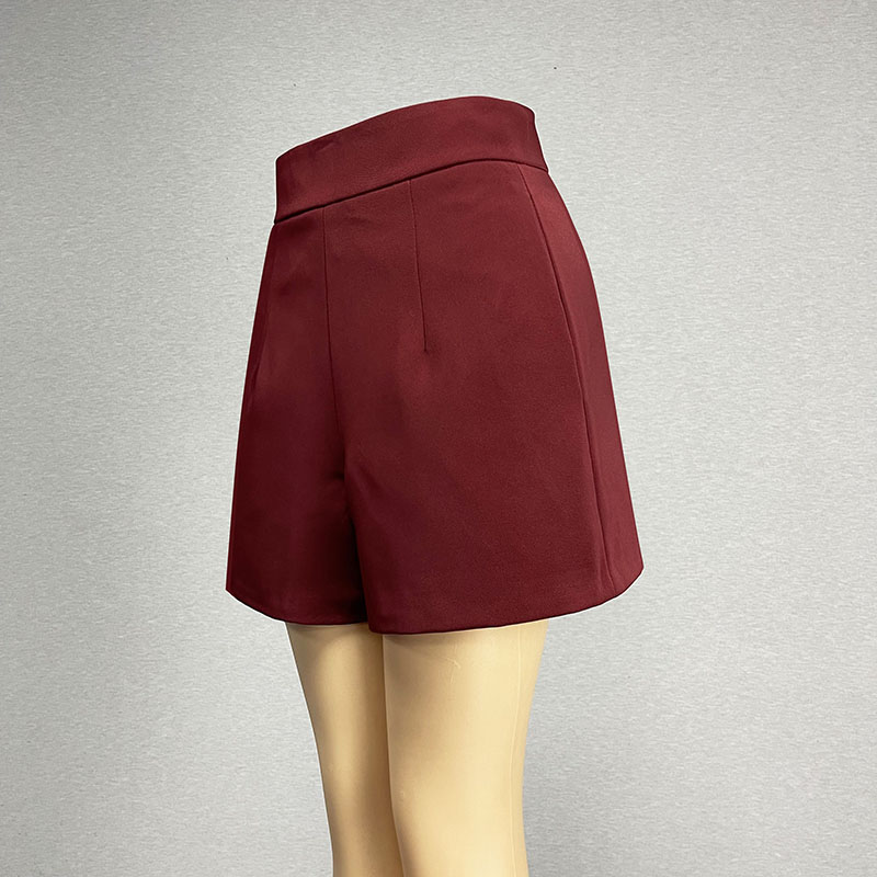 高腰性感百搭短裤酒红阔腿裤