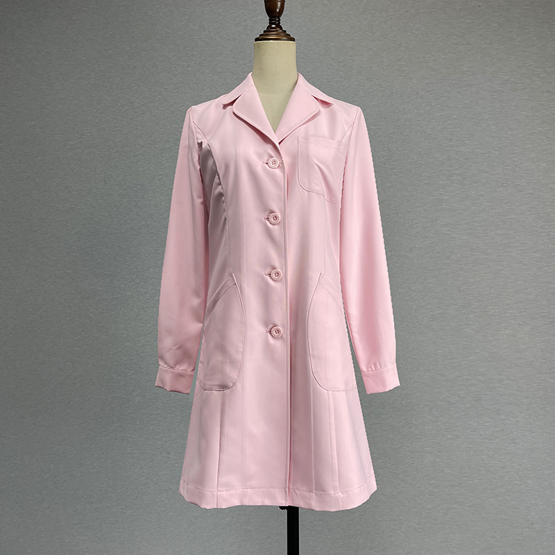 职业装中长款粉红色西装领连衣裙