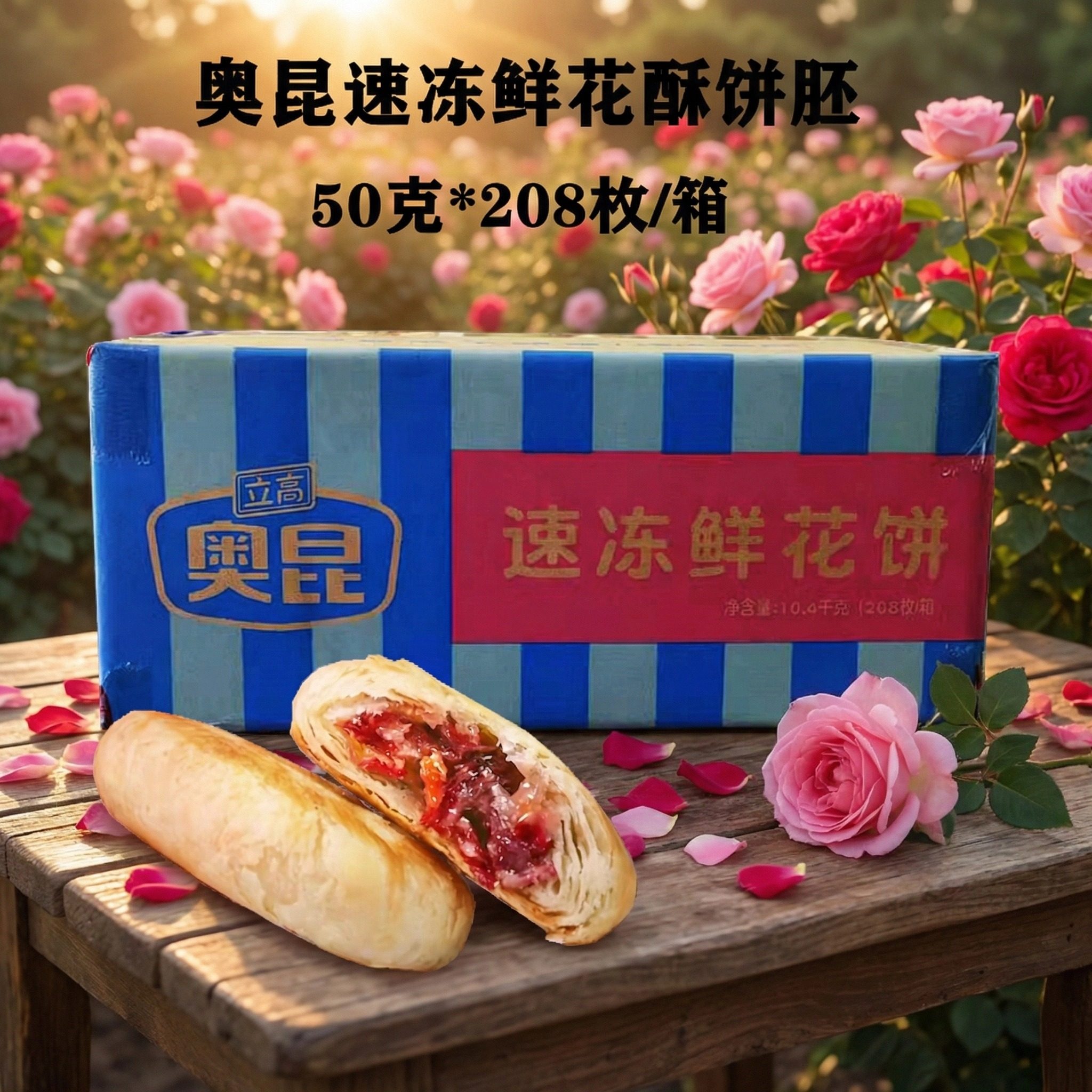 奥昆速冻鲜花饼酥饼胚整箱50g*208枚冷冻半成品商用糕点 烘培原料
