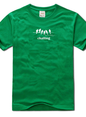 chatting小鸟原创纯棉圆领短袖男T恤绿色有特大码中年青年夏绿色