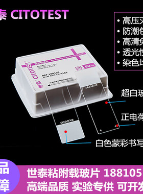 世泰 超白玻璃 粘附载玻片 正电荷防脱 188105W 50片/盒 高清免洗