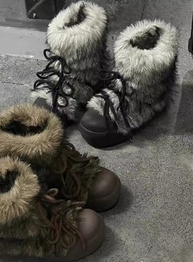 小众设计感加绒加厚雪地靴女冬季新款中筒棉鞋厚底增高保暖毛毛靴