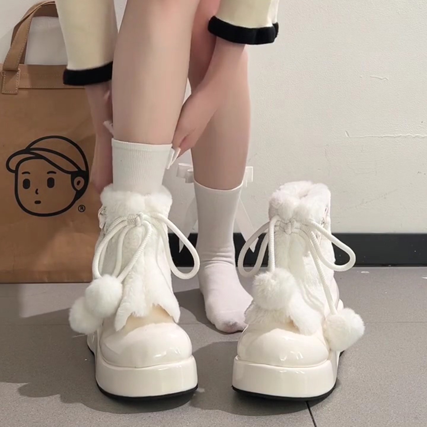 加绒加厚保暖短靴厚底雪地棉鞋子